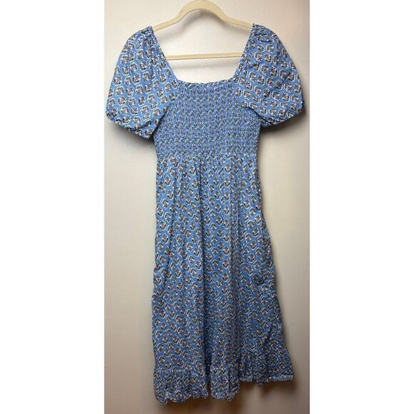 J. Crew Smocked Midi Dress with Puff Sleeves Sz. XS - Picture 5 of 7